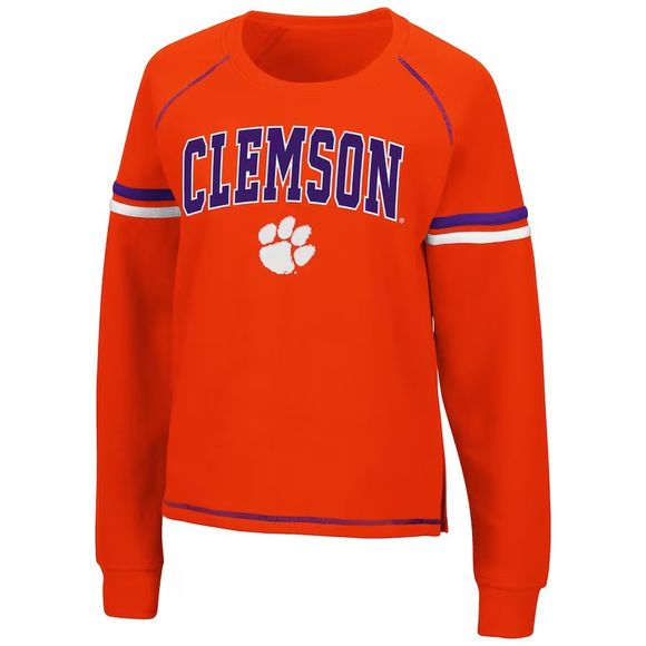 Clemson Tigers Colosseum Women's Orange Raglan Pullover Crewneck Sweatshirt Sz L - Picture 1 of 3